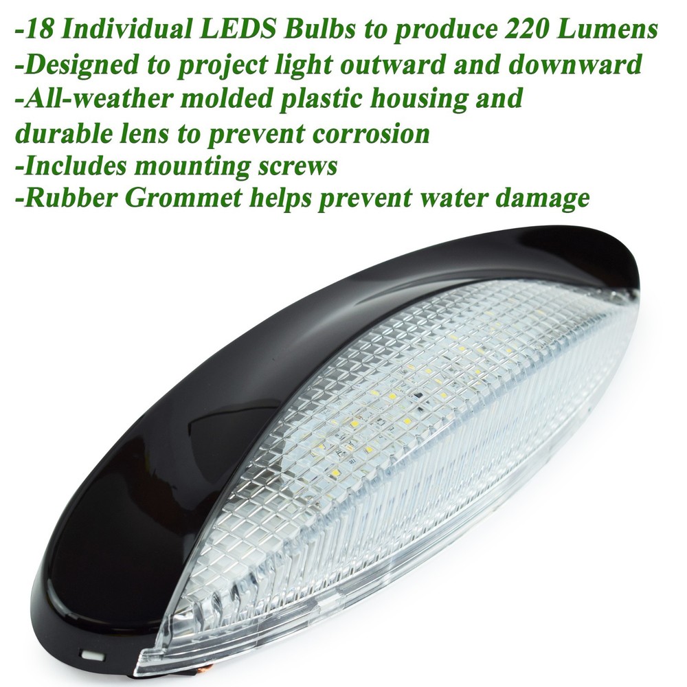 RV LED Porch Light Euro clear lens camper RV trailer Camper Black exterior 12V