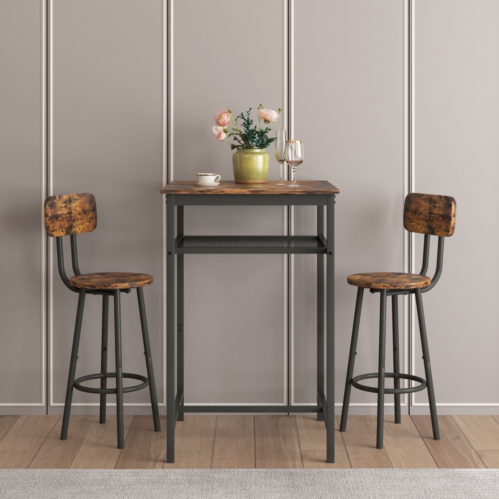3 Piece Bar Table Set Counter Height Dining Kitchen Pub Table with 2 Bar Chairs