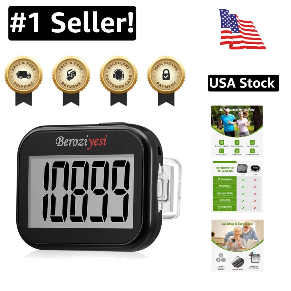 Simple Pedometer for Walking, Accurate Step Tracker with Carabiner, 3D Step Coun