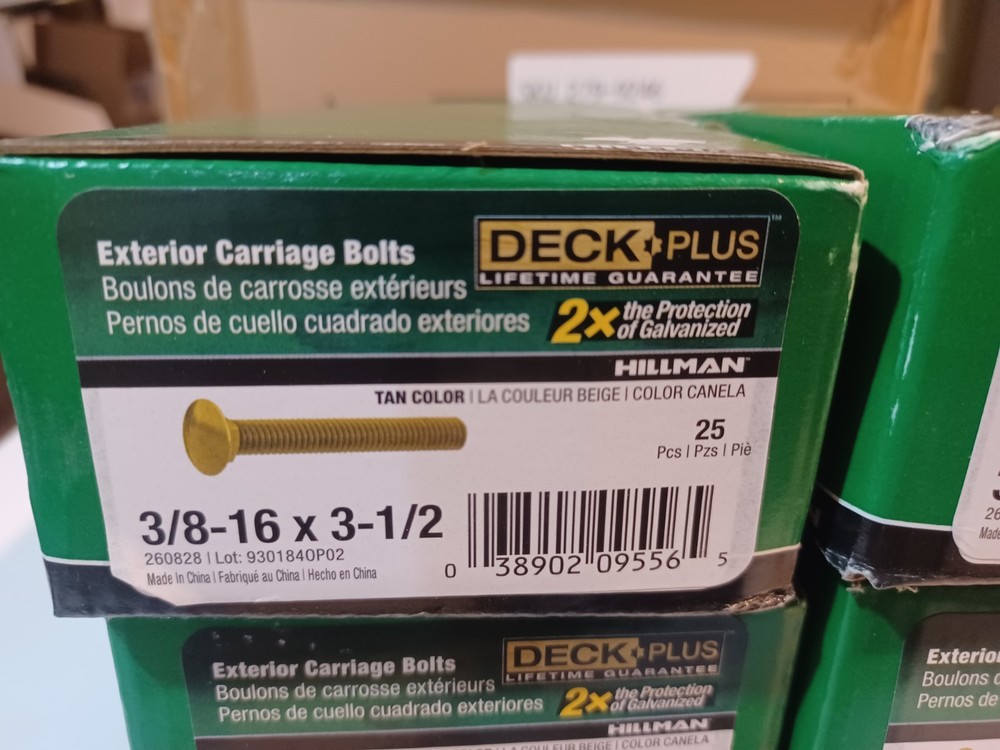 100 Count Hillman Deck Plus 3/8-16 x 3.5" Coated Coarse Thread Carriage Bolt Tan