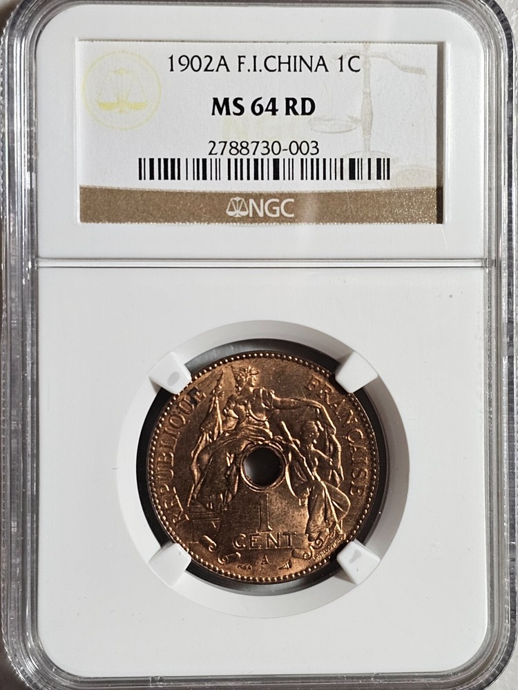 French Indochina 1 Cent 1902A NGC MS 64 RD