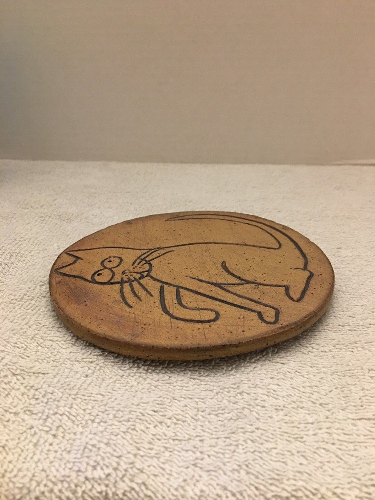Cat Trivet / Decor Piece Artisan Signed Pottery/Stoneware