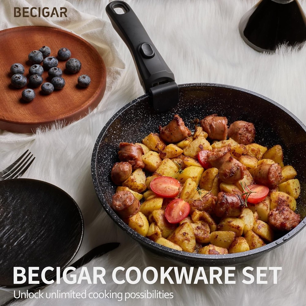 23pcs Ceramic Pots and Pans Set, Nonstick Detachable Handle Cookware, Induction