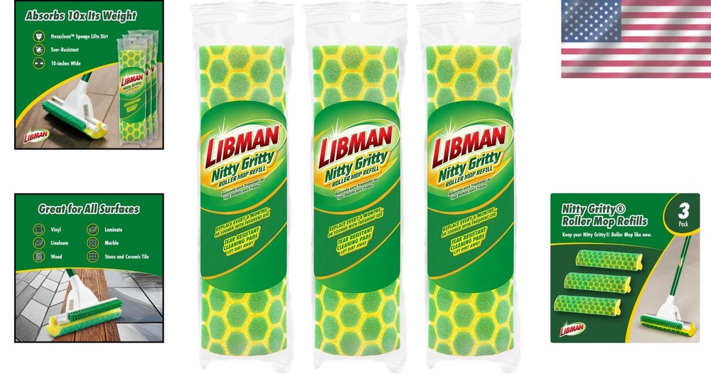 3 Durable Nitty Gritty Roller Mop Refills - Eco-Friendly Floor Cleaning Solution
