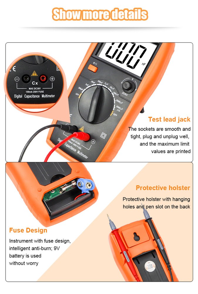 Digital Capacitance Multimeter Multi Tester Electrical Tools AC DC