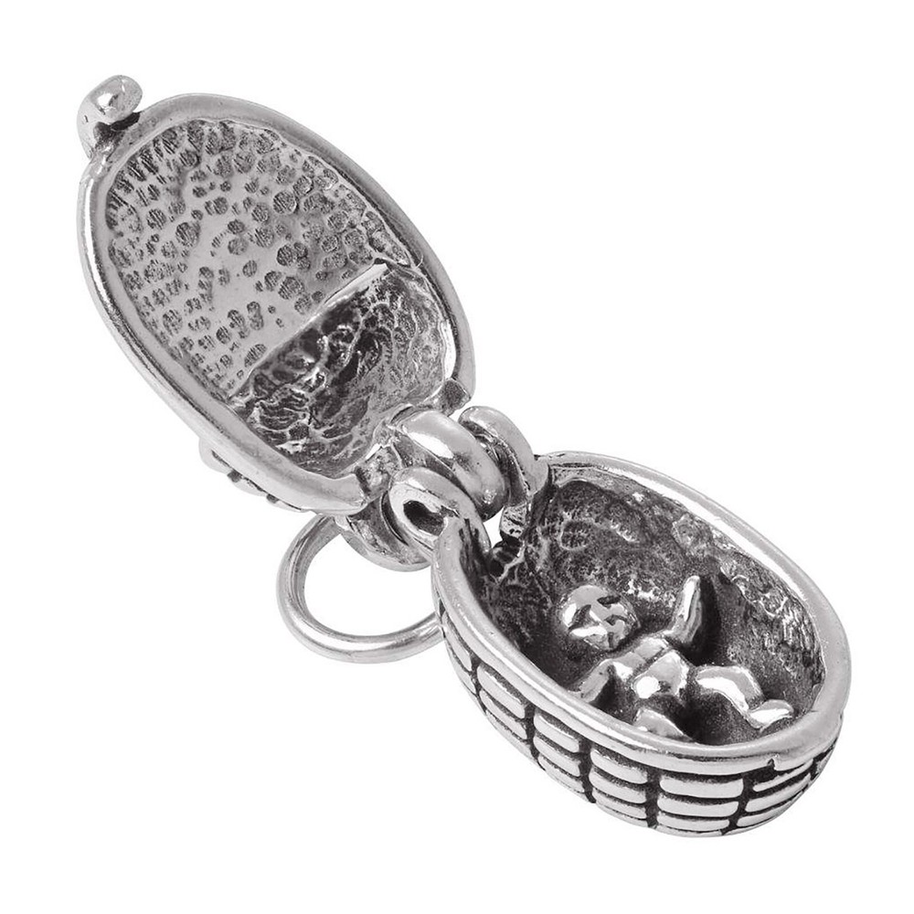 Baby Moses in Basket Movable 3D 925 Solid Sterling Silver Charm Opens USA MADE