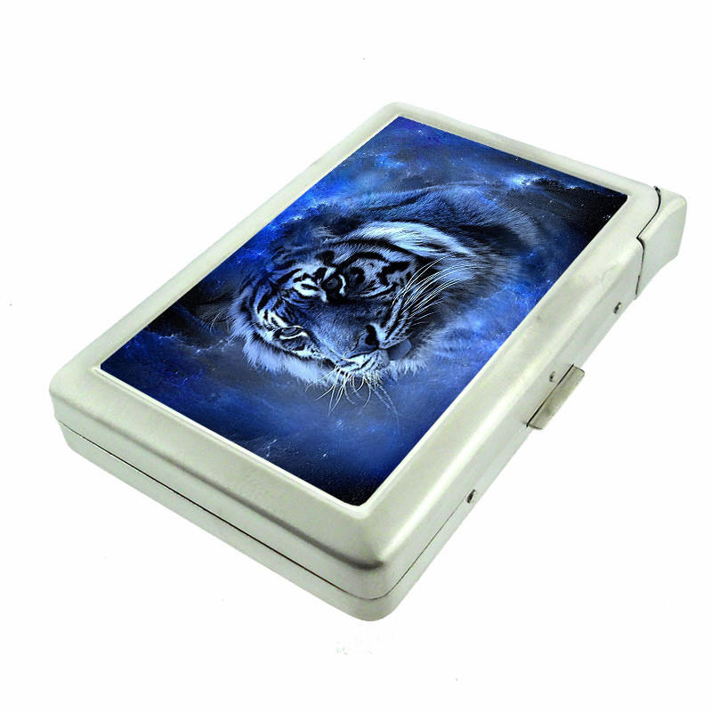 Blue Tiger Em2 Cigarette Case with Built in Lighter Metal Wallet
