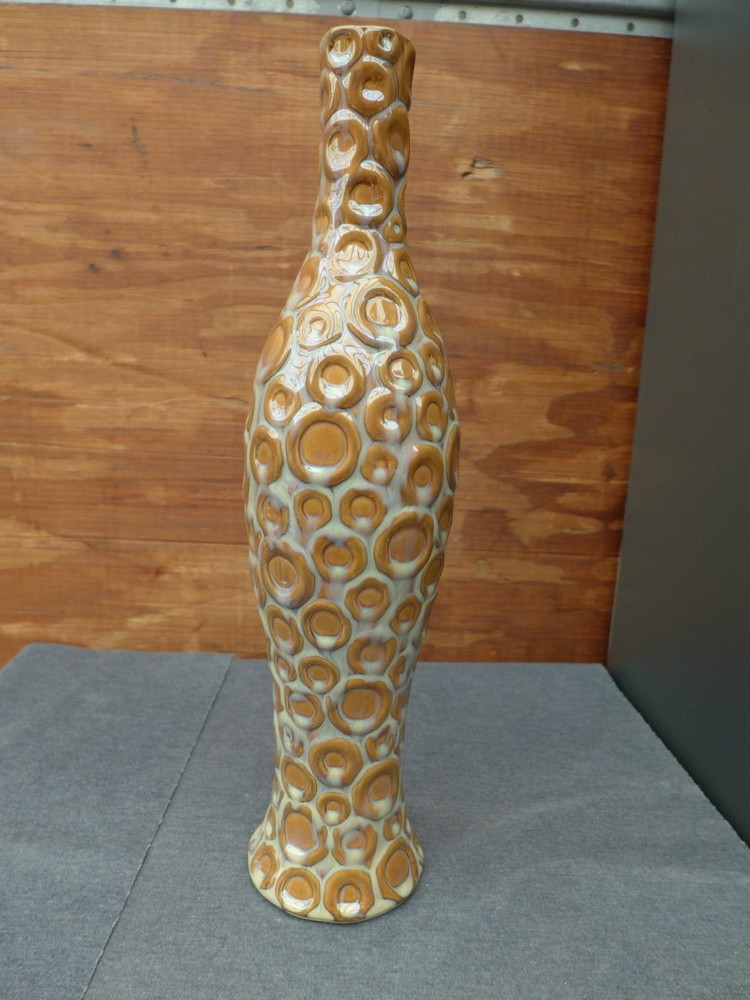Ceramic Handpainted Brown & Green Bumpy Circles & Dots Flower Vase