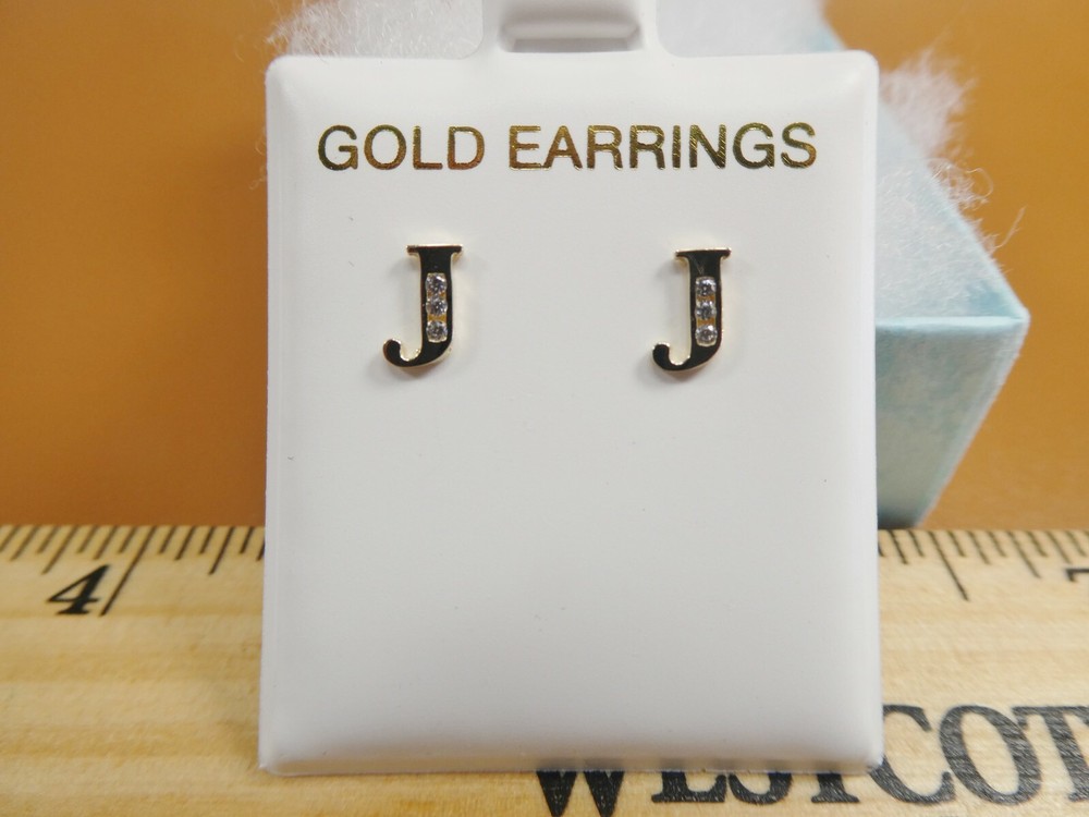 10K REAL SOLID YELLOW GOLD ALPHABET INITIAL PUSH BACK EARRING