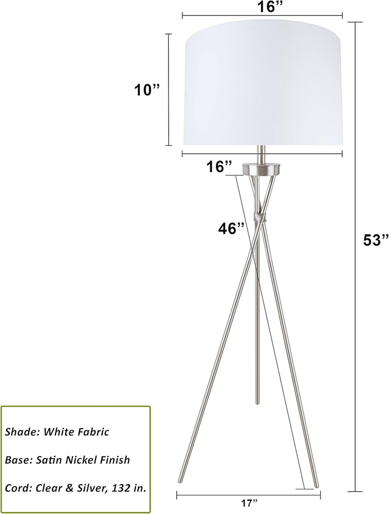 Satin Nickel Tripod Floor Lamp - 53" Transitional Design by