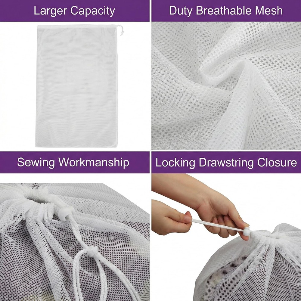 6 Pack Mesh Laundry Bag with Drawstring Closure, 24" x 36" Heavy Duty Extra L...