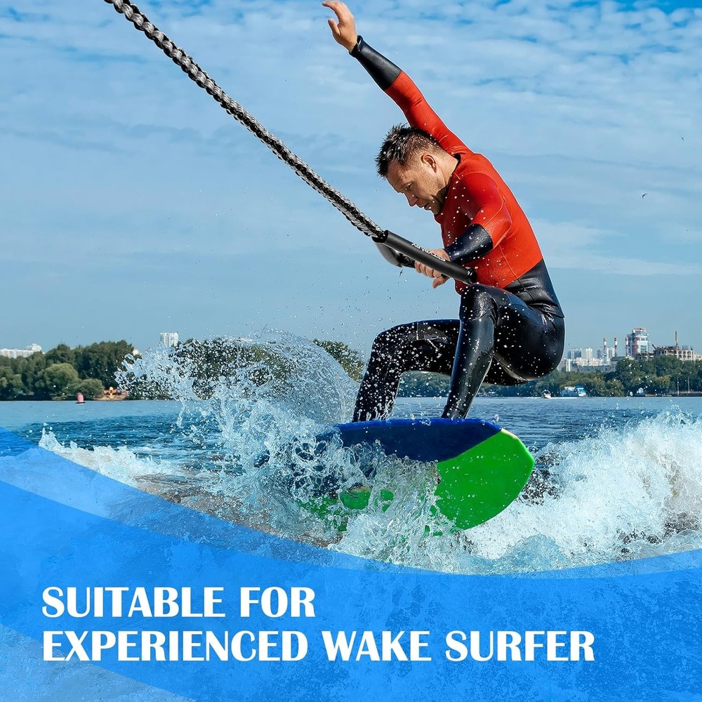 25Ft Wakesurf Rope and Handle, Floating Wake Surf, 6 Section Removeable Surf Tow