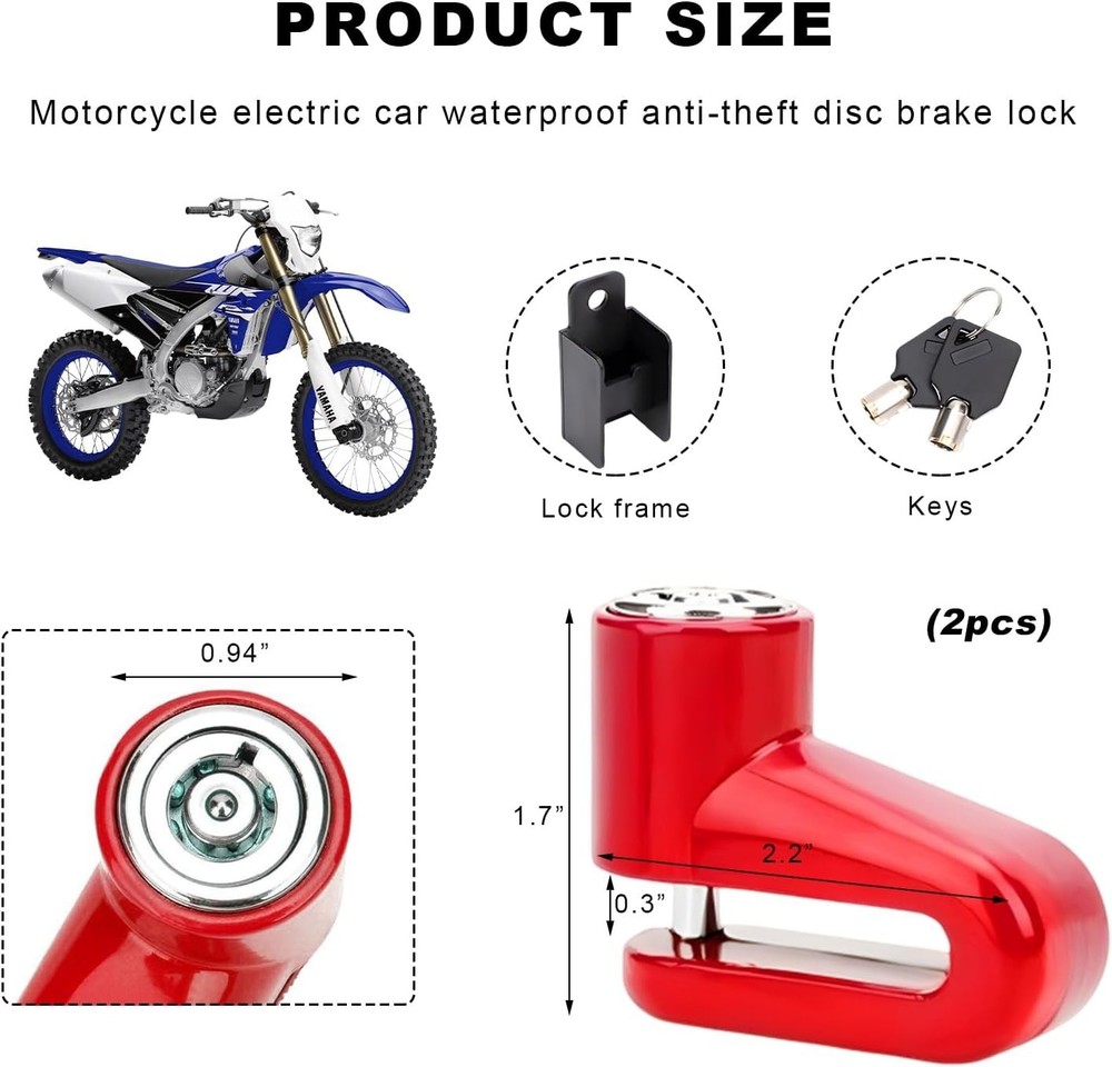 2 Pack Motorcycle Disc Brake Locks - Anti-Theft Security Locks for Bikes & Sc...