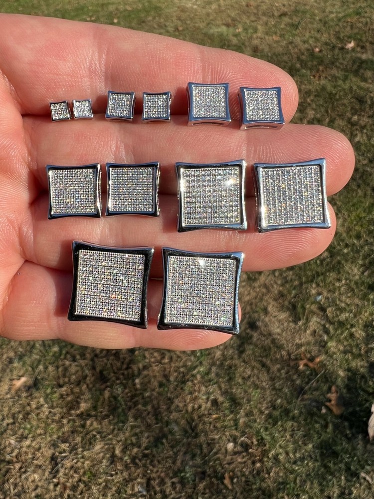 Real Moissanite Screwback Square Kite Earrings Solid 925 Passes Tester 4mm-18mm