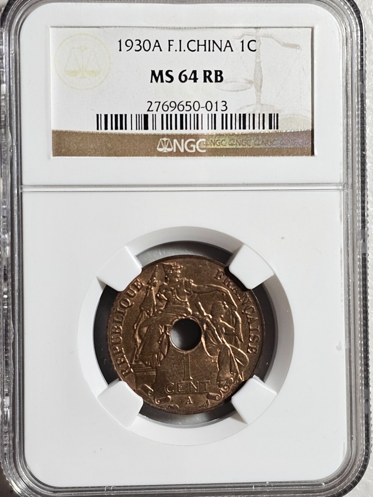 French Indochina 1 Cent 1930A NGC MS 64 RB