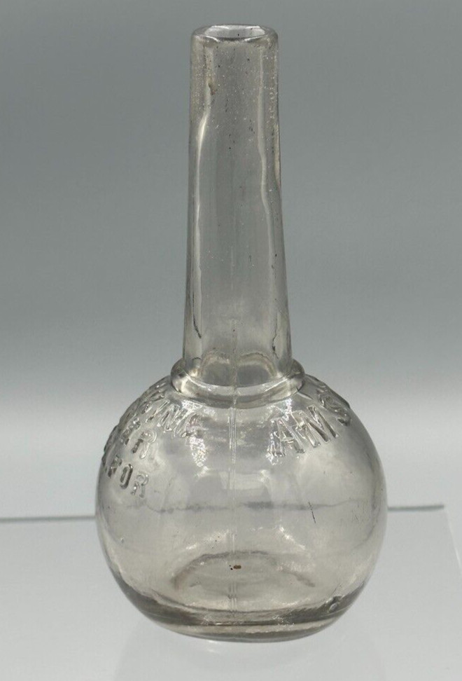 1913 STOCKING DARNER - AMSTER Glass CANDY CONTAINER Antique E&A 703
