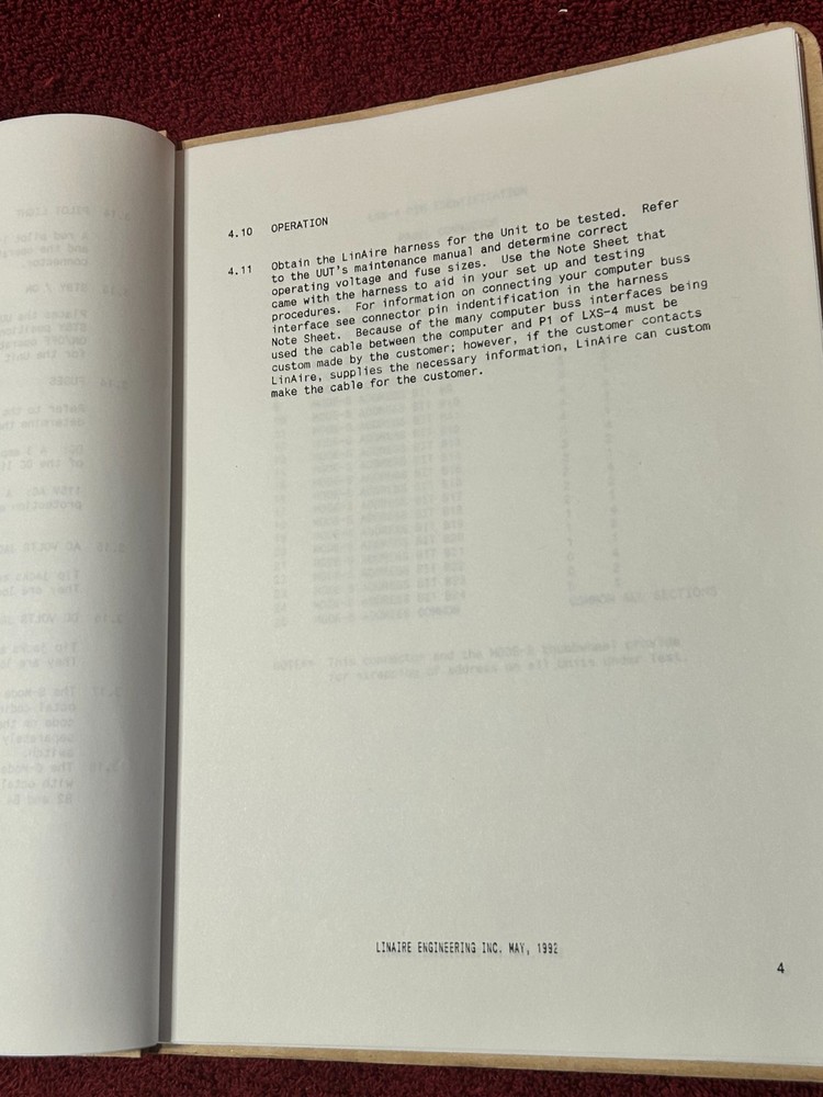 LINAIRE ENGINEERING LSX 4 TEST PANEL MANUAL