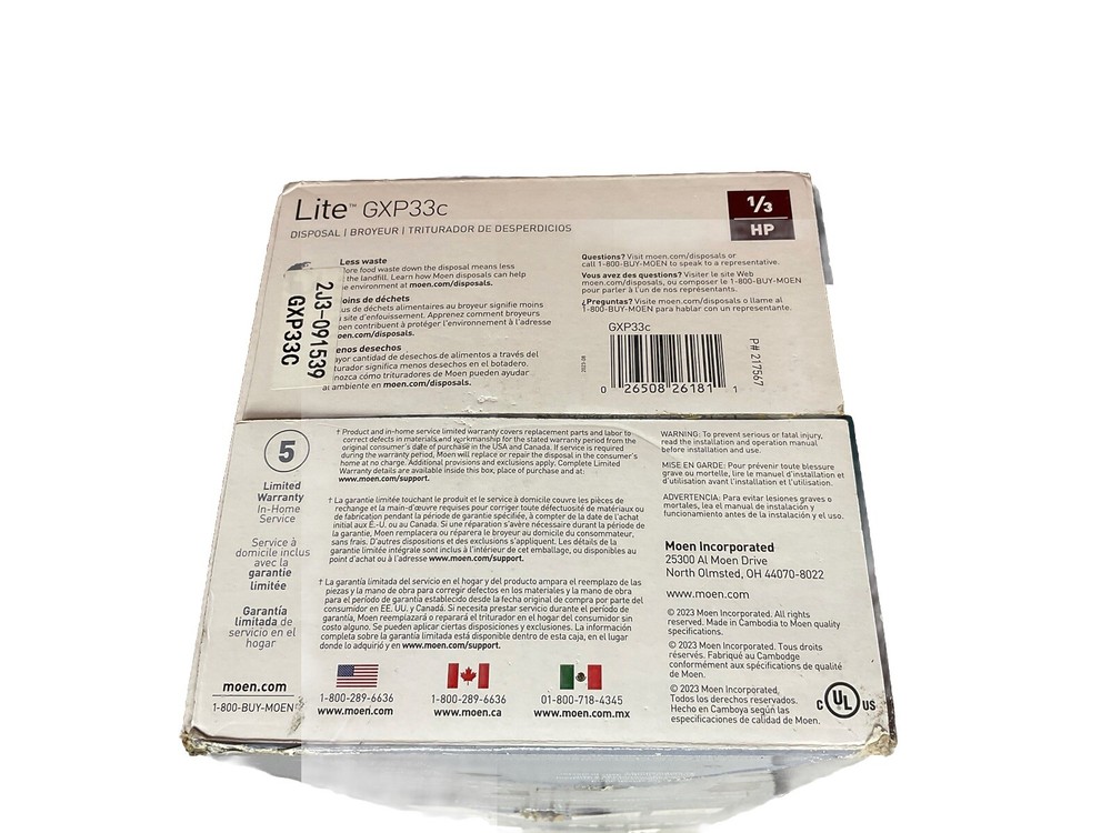 MOEN Lite Series 1/3 HP Continuous Feed Garbage Disposal with Power Cord