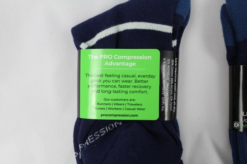 2 Pair Pro Compression LifeStyle Eclipse Blue Everyday Crew socks S/M 9-11 New