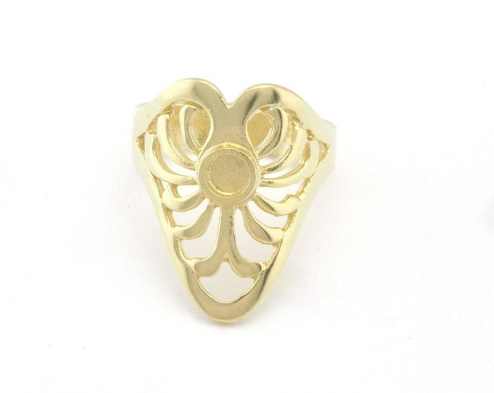 Heart Ring Adjustable Ring Bezel Raw Brass 4 mm Round Setting 7-9us size 4775