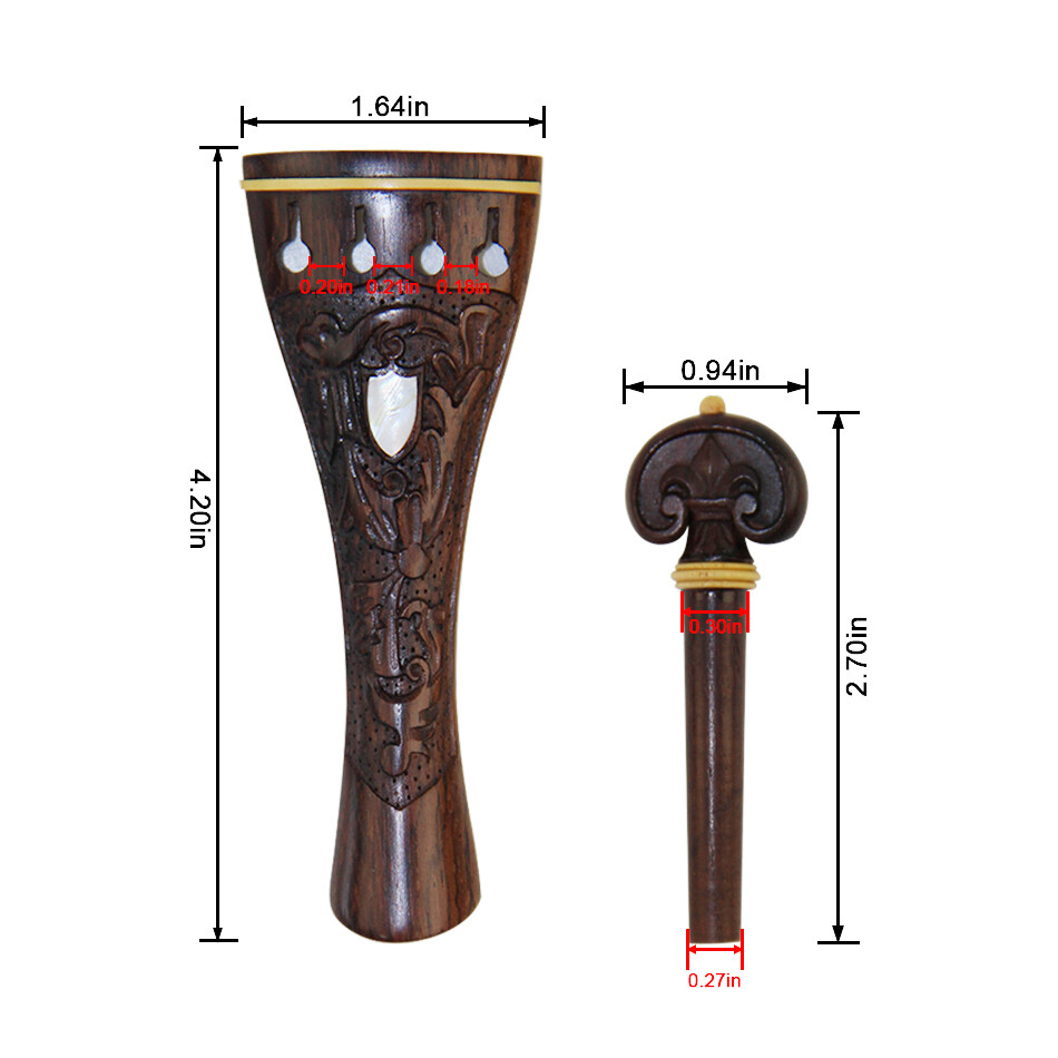 3 set Different Great Violin accessories engraved pattern Peg Tailpiece Chinrest
