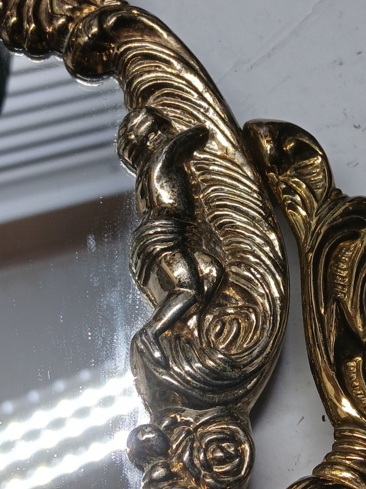 Tabletop brass mirror adjustable decorative looking glass cherub deco rococo sty