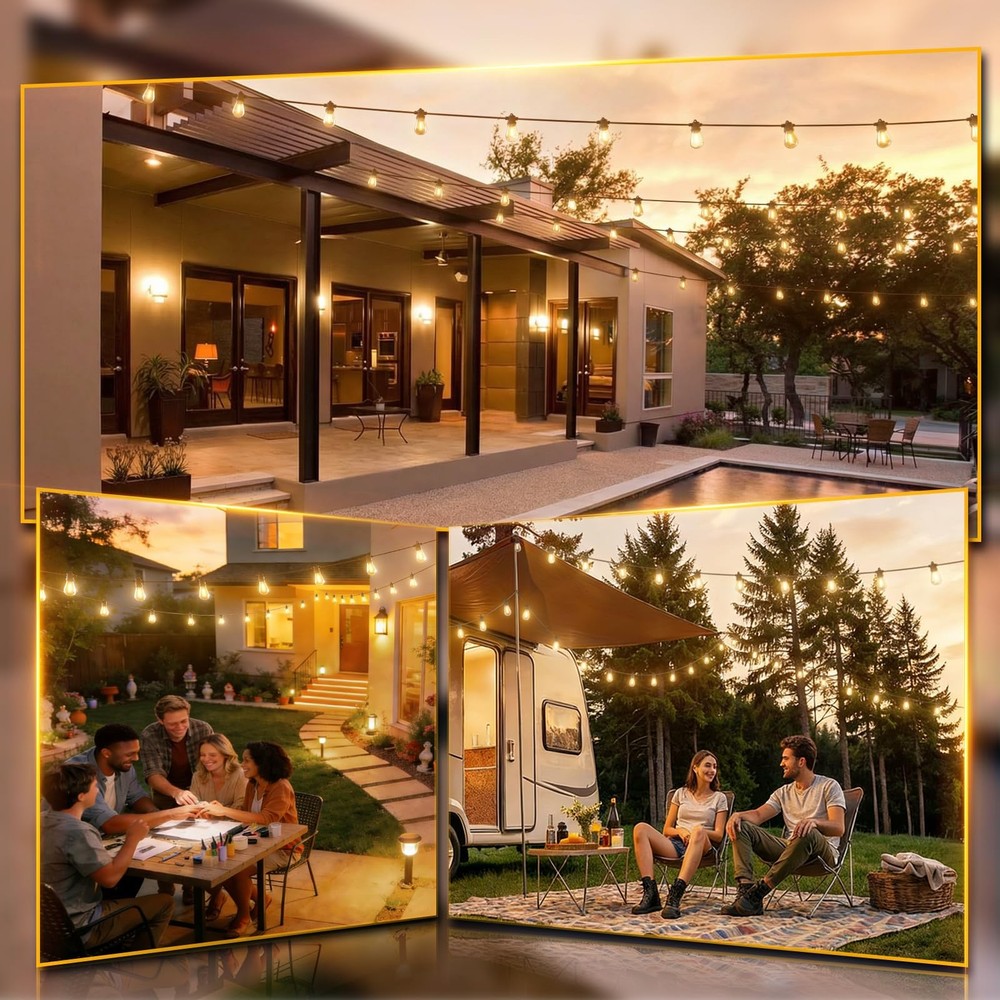 addlon 50FT LED Outdoor String Lights with Edison Shatterproof 50FT, Black