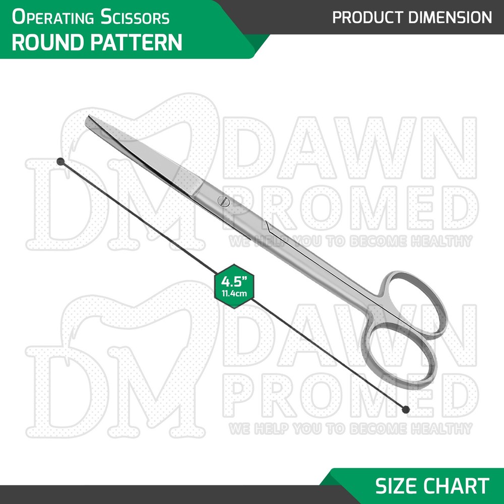 3 Pcs Operating Scissors 4.5" Straight Sharp Blunt Round Pattern Surgical Set