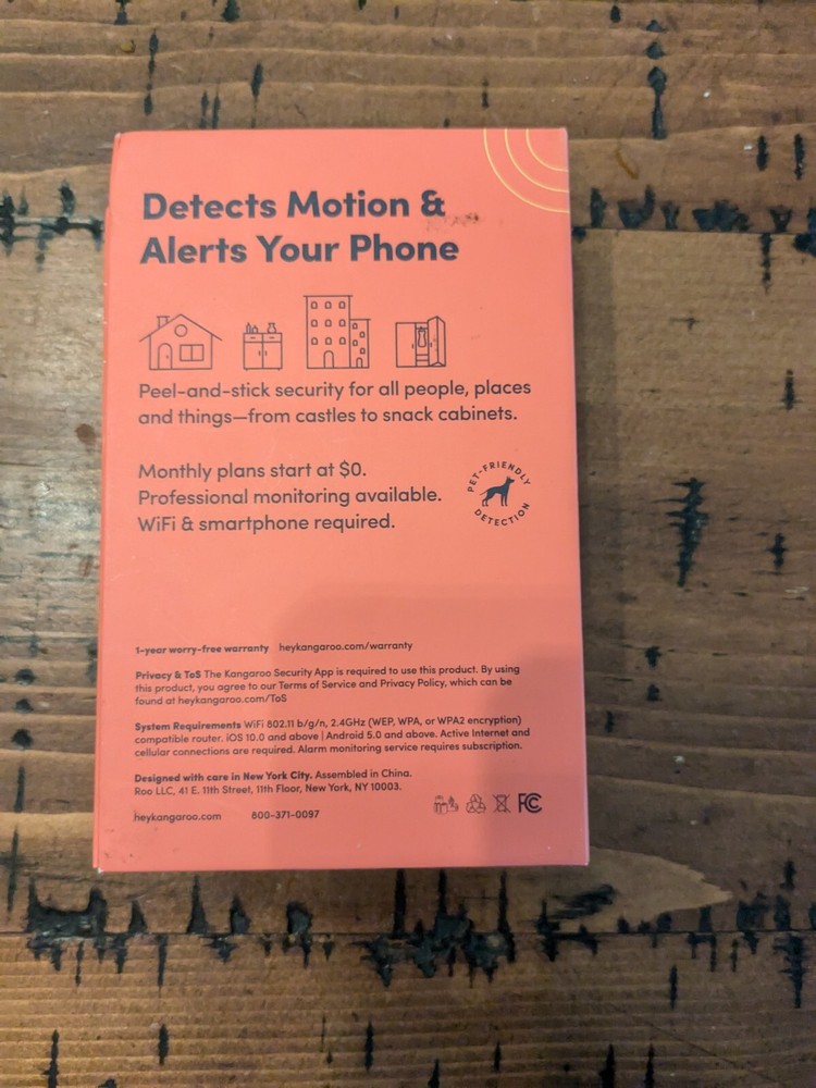 Kangaroo Home Security Motion Sensor App Based Model: MOTION2 A0001. Ef