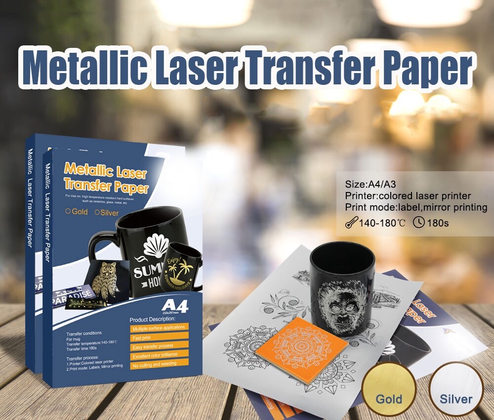 Multi Purpose Metallic (Gold or Silver)Transfer Paper for Hard Surfaces