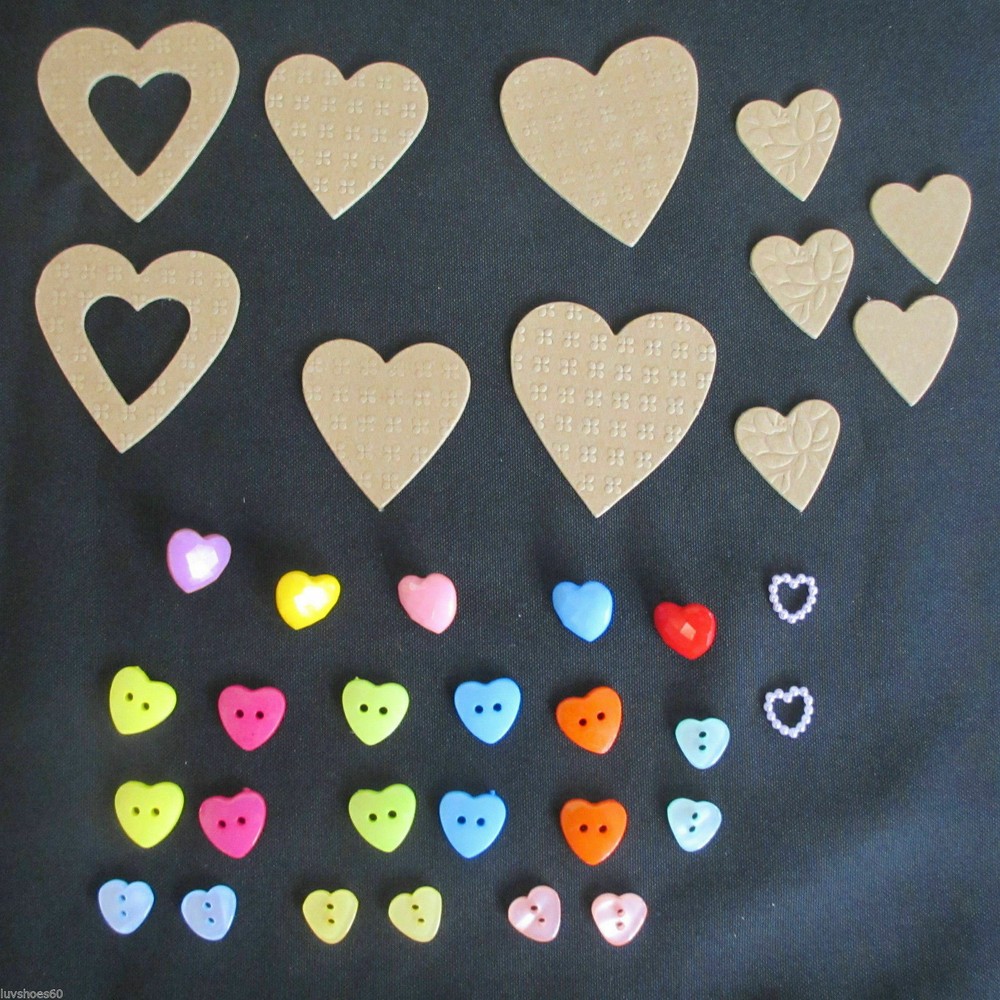 Embossed Chipboard Heart Embellishments Raw Bare Unfinished 36 pc Buttons