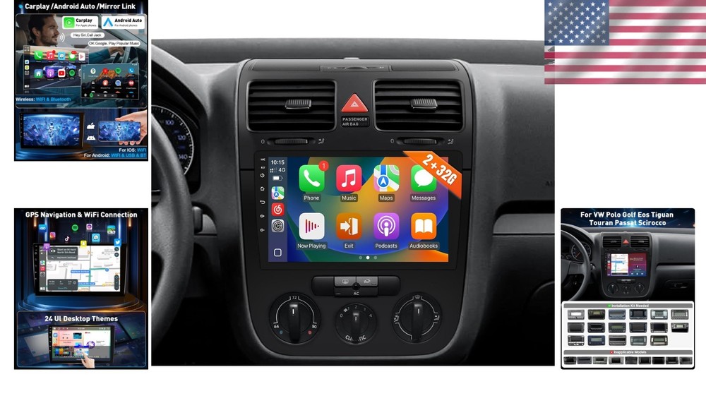 Multifunctional Car Radio for VW Models - 10.1" Touchscreen & Wireless Tech