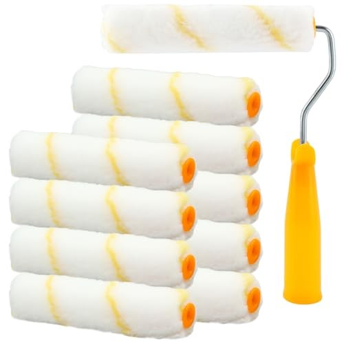 10pcs Paint Roller Covers, 6" Mini Nap Shedless Microfiber Roller White/Yellow