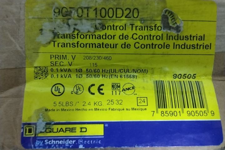 Square D 9070T100D20 208VAC; 230VAC; 460VAC Input Control Transformer (C)