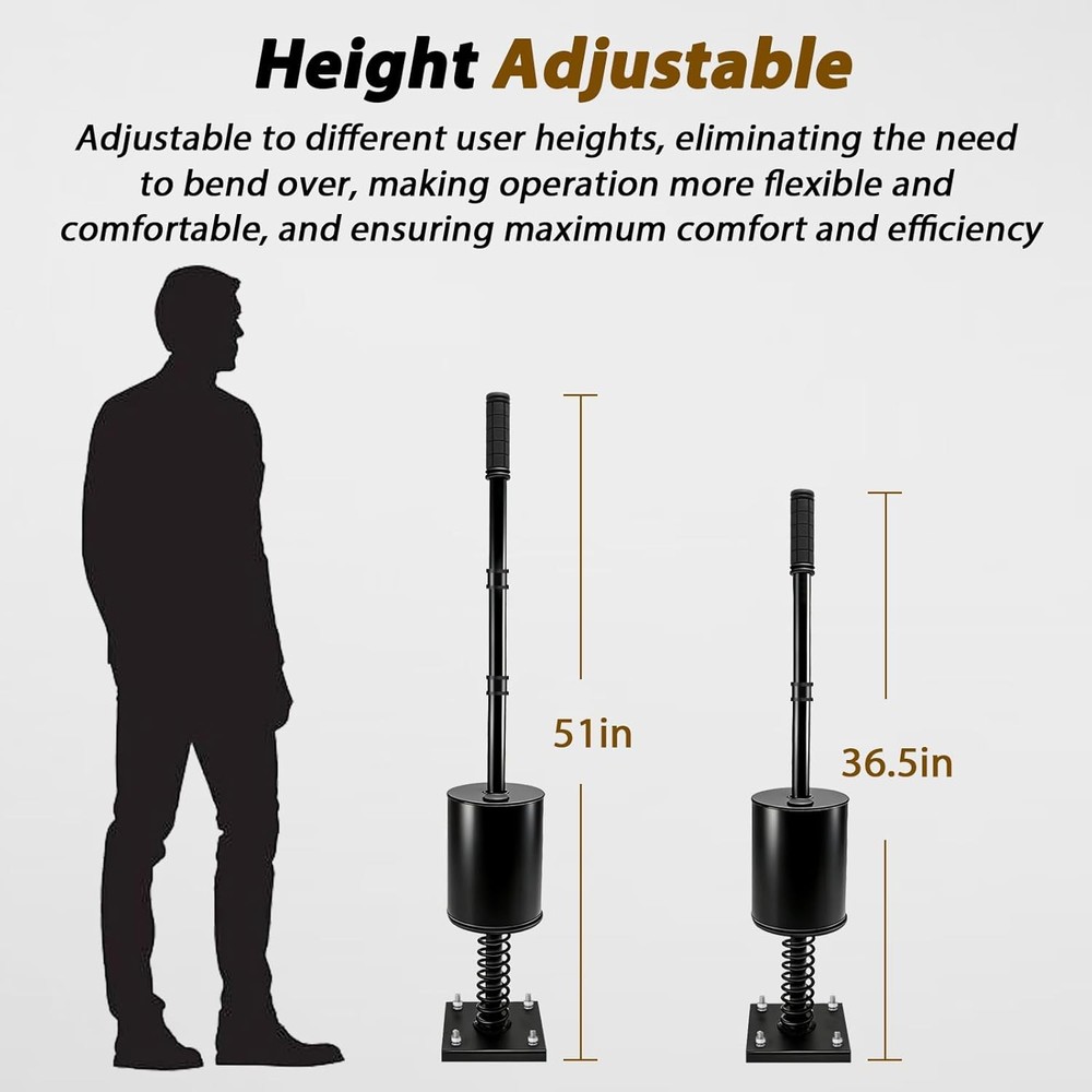 Heavy Duty Tamper Tool, Fillable Steel Base, Buffer Spring, Adjustable Handle