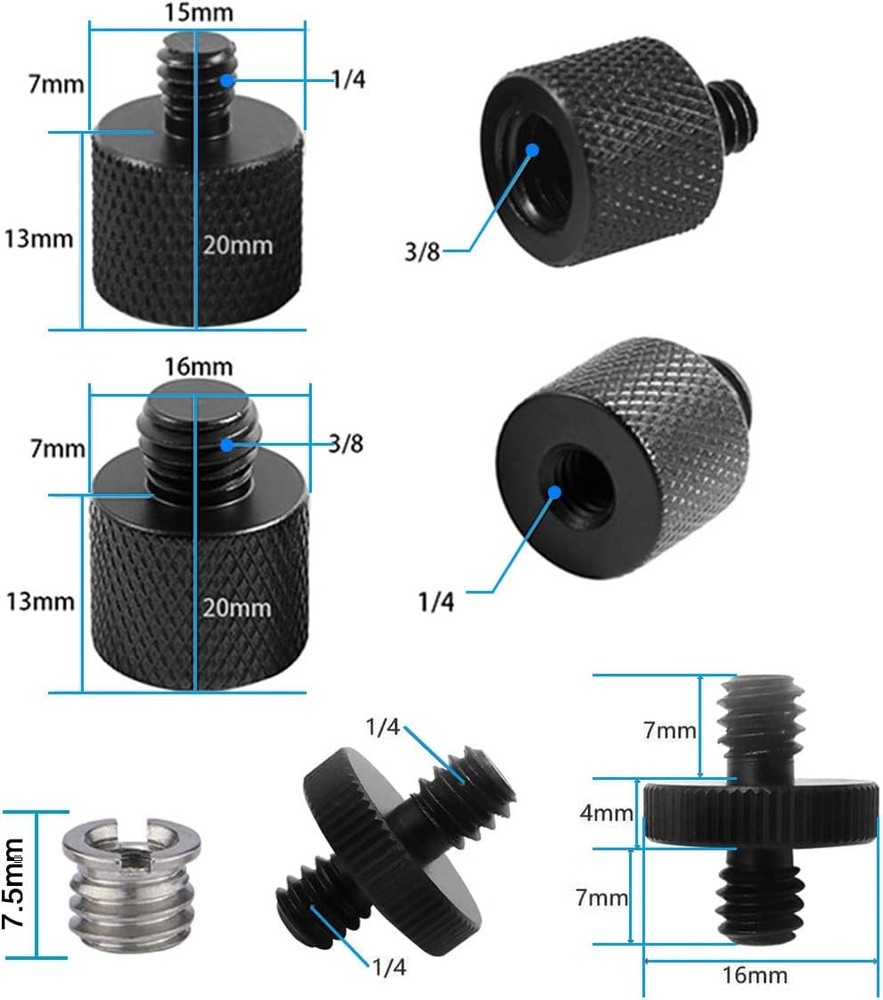 Threaded Tripod Screw Adapter Double Head Stud Standard Mounting Thread Black