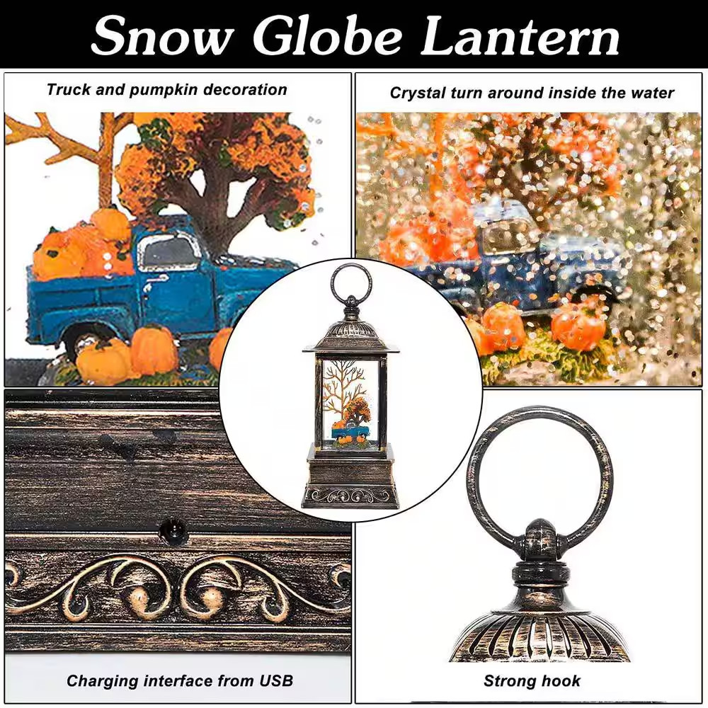 Thanksgiving Lighted Lantern, Swirling Glitter Fall Snow Globe Lantern for Fall