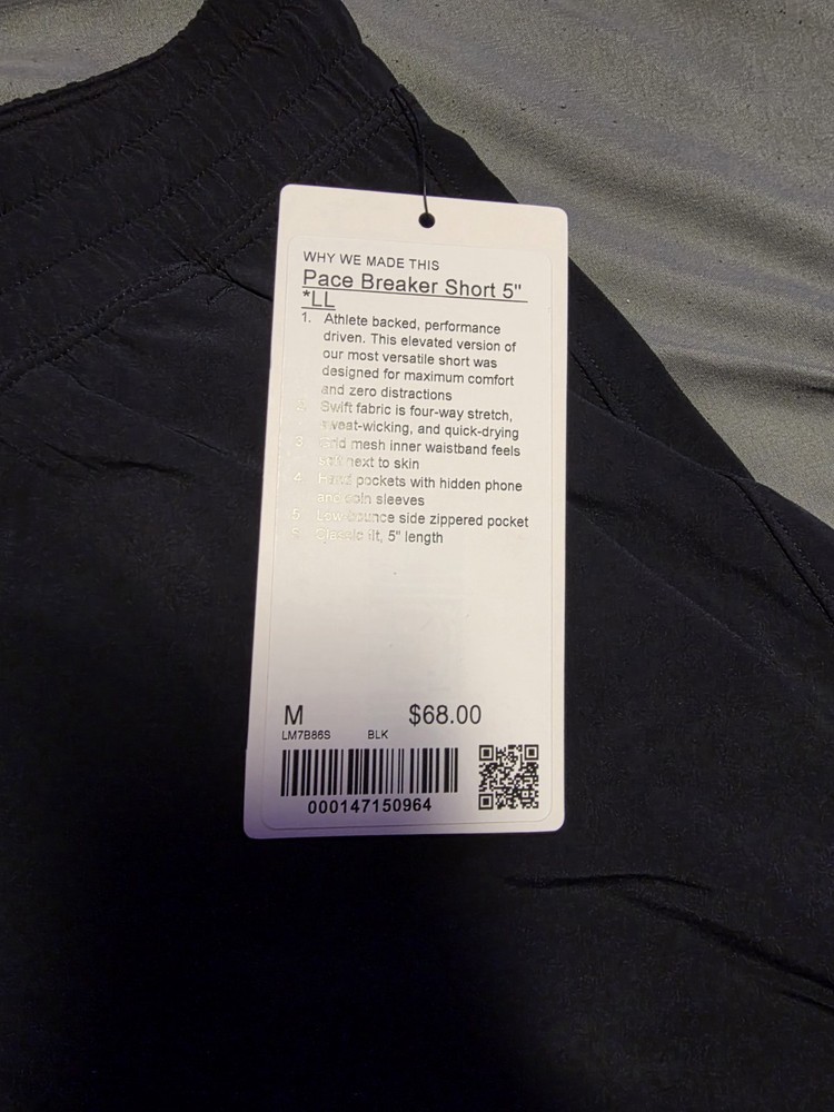 Lululemon Pace Breaker Short 5” LL Size M Black New