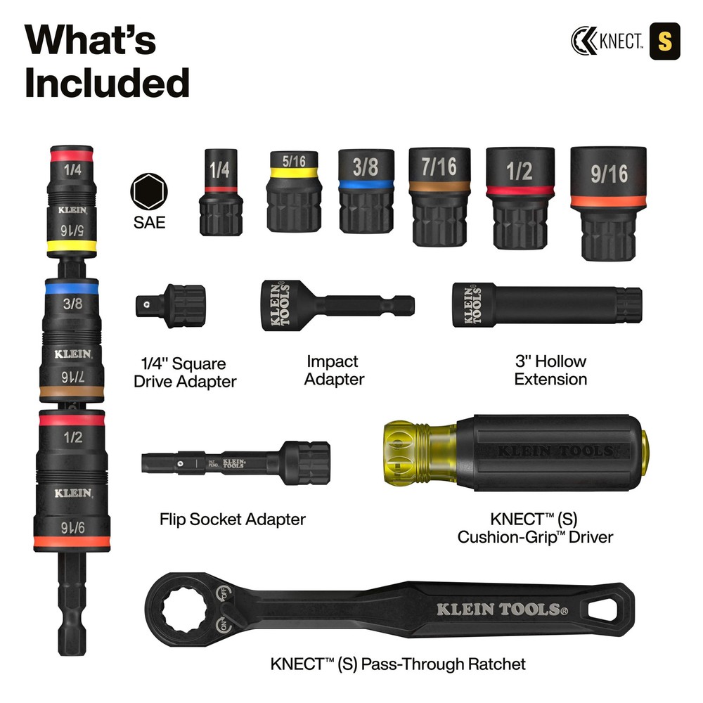 Klein Tools 65301KNECT KNECT Pass-Through and Flip Socket Starter Set, SAE