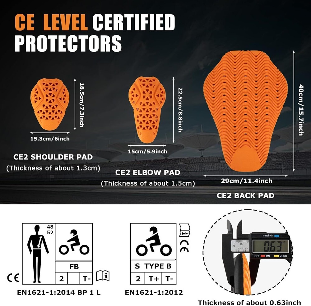 5PCS Full CE Level 2 Certified Motorcycle Shoulder Elbow Back Protector Pads Set