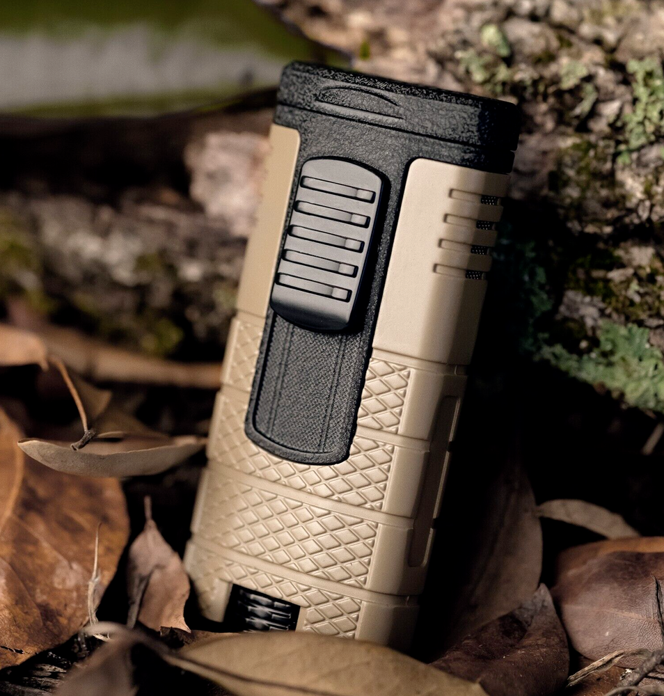 Xikar Tactical Triple Jet Flame Lighter, High Performance, Tan and Black