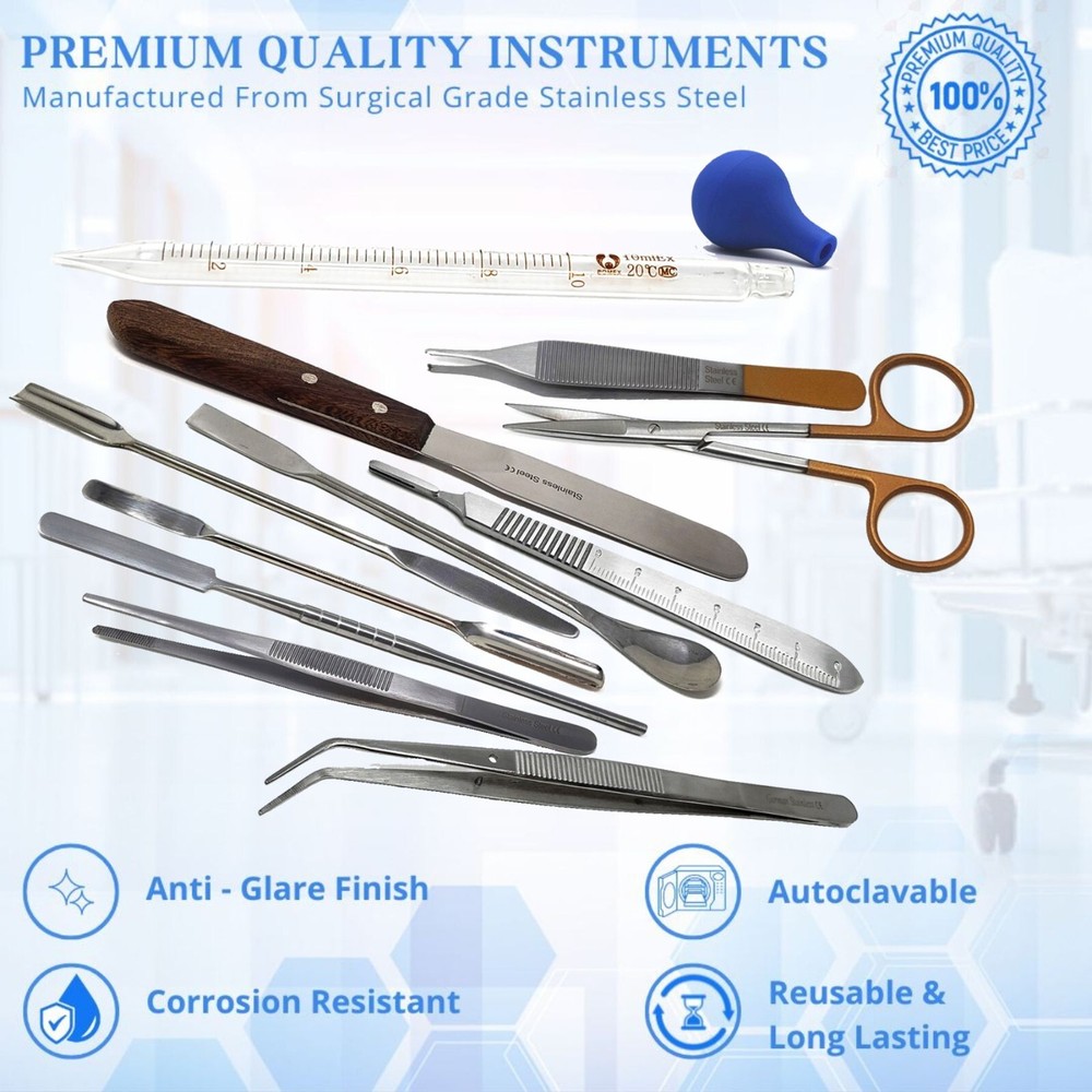 11 Pcs Science Lab Spatula Tweezer Dissecting Scissors Pipette Sampler Set