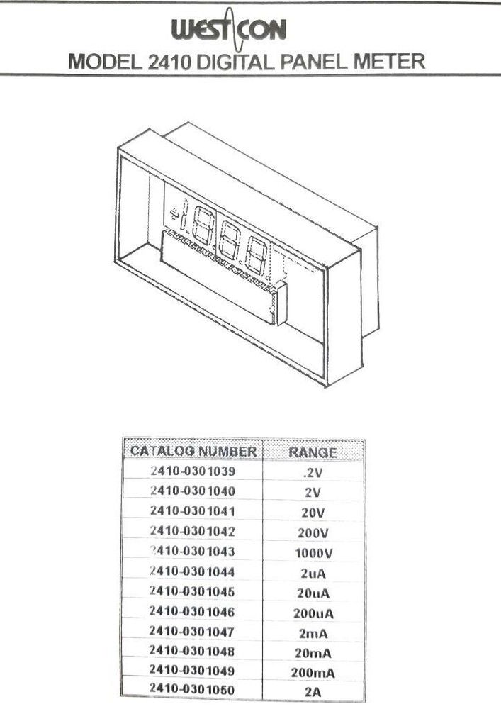 Westcon 2410-0301047 Digital Panel Meter 2410 2mA