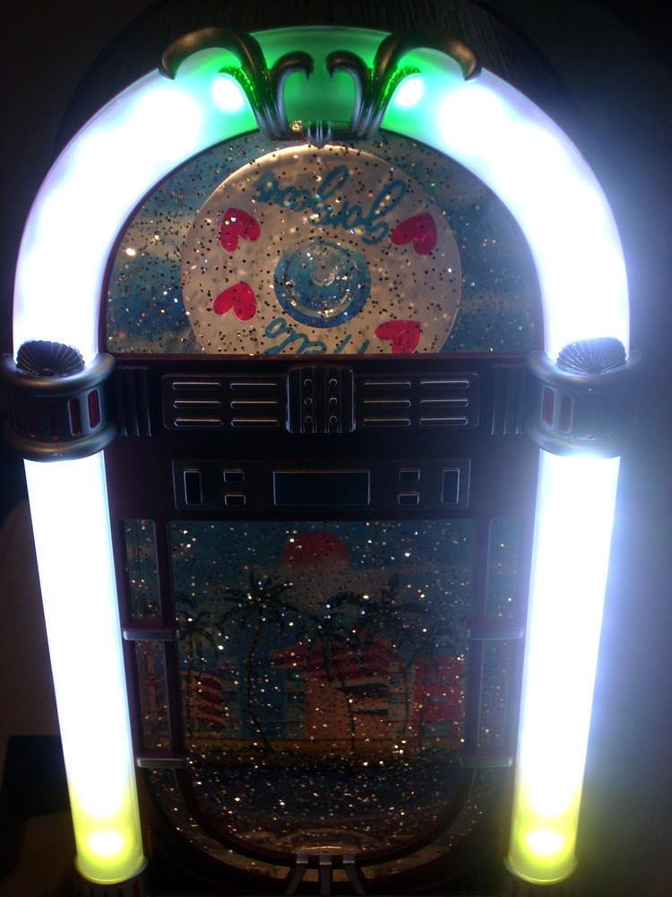 NIB Cracker Barrel Led Juke Box Glitter Globe With Color Changing Lights 12"