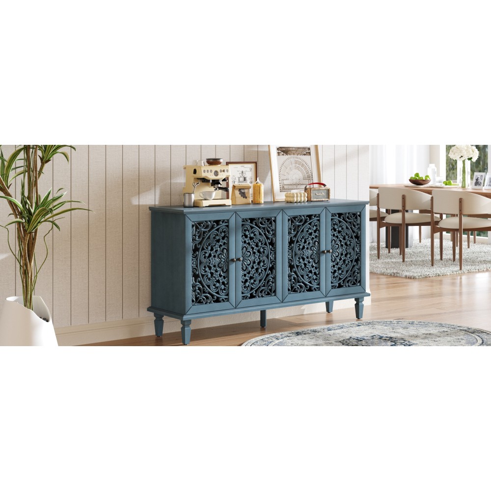 Vintage Sideboard with Solid Wood Legs, Handles, and Adjustable Shelves