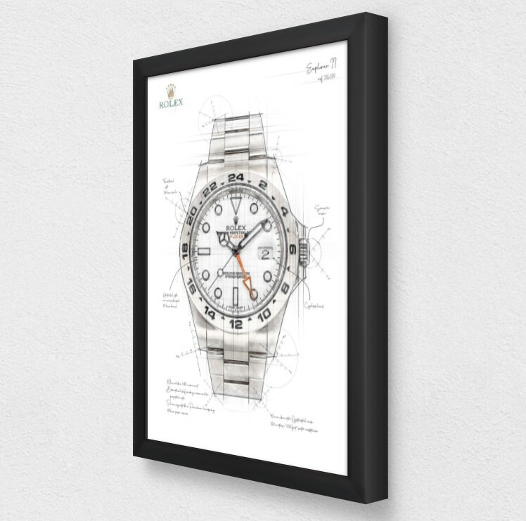 Rolex Explorer II watch technical drawing illustration artwork - Print