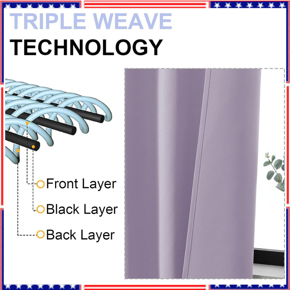 Light Purple Blackout Curtains for Kitchen 36 Inch Length 2 Panels Set, Solid Th