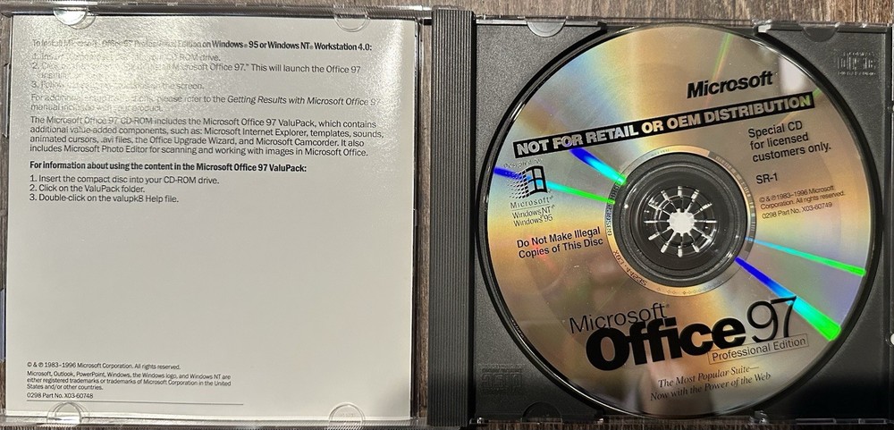 Microsoft Office 97 Professional Edition install CD with product key