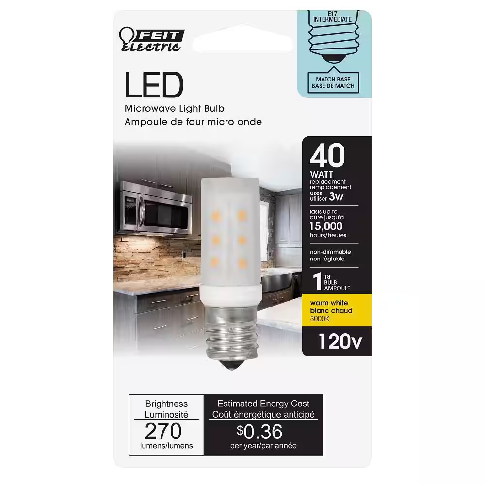 40-Watt Equivalent T8 Intermediate E17 Base Appliance LED Light Bulb, Warm White