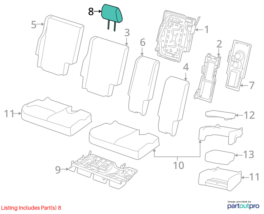 LH BLK 2ND ROW HEADREST OEM 2012 DODGE JOURNEY